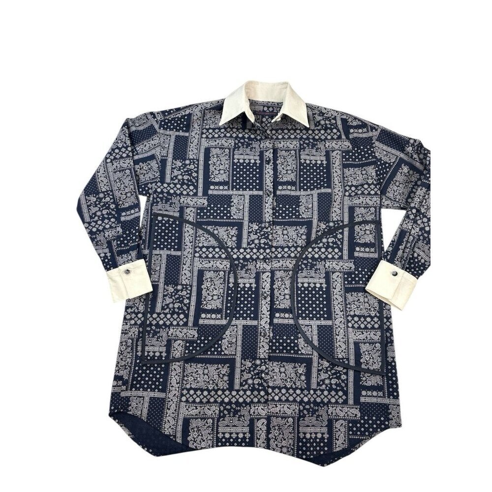 Harvey Faircloth Women’s Blue Bandanna Print Button Up Long Sleeve Size Small